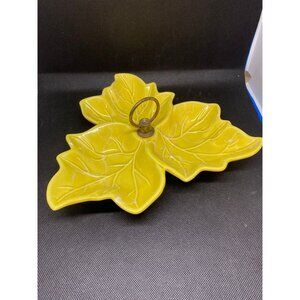 Three Leaf Yellow Divided Dish USA Pottery